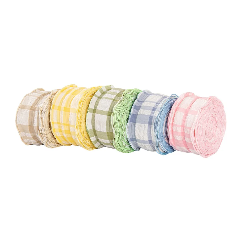 Gingham Ribbon Versatile Elastic Ruffled Ribbon Puffed Check Ribbon Ruffled For Cake Packaging Diy Hair Accessories Handcrafted