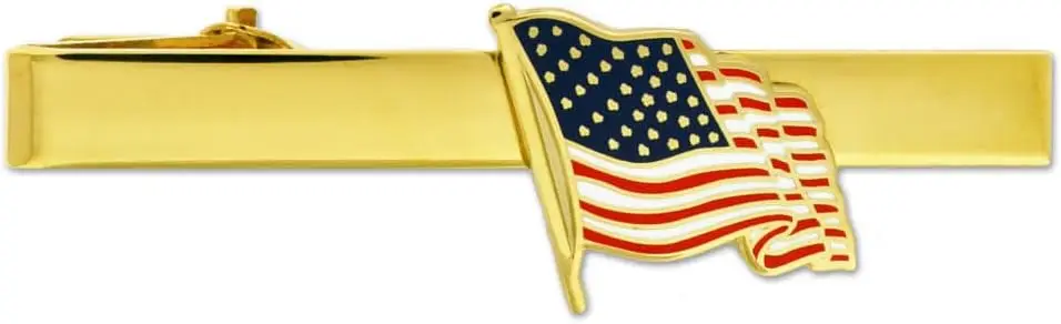 

Patriotic Waving American Flag Tie Clip in Silver or Gold, Engravable Option Available