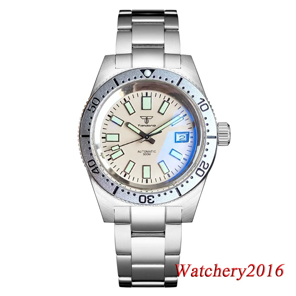 Milky White Dial 41mm Tandorio 62MAS Automatic NH35 Watch For Men AR Dome Sapphire Glass Luminous 300M Waterproof Diver Rubber