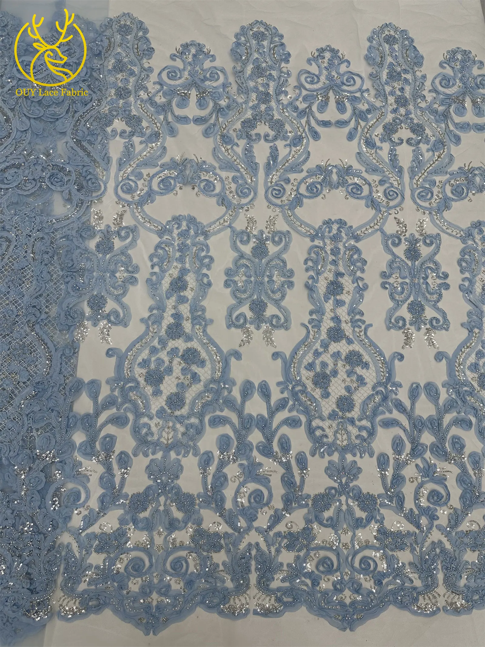 3D Afrikanischer Perlen-Spitzenstoff Schwarz Rot Luxuriöser Hochwertiger Französischer Pailletten-Tüll für Damen Abendkleid DIY Nähen 5 Yards – Detail 21