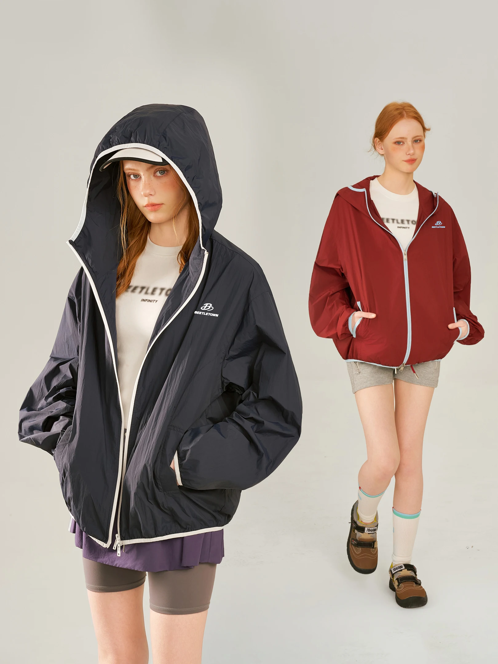 

Beetle Town American Retro Hooded Sun Protection Jaet Thin Women's Top Summer New UPF50 Lightweight Long Sve Zipper Closure