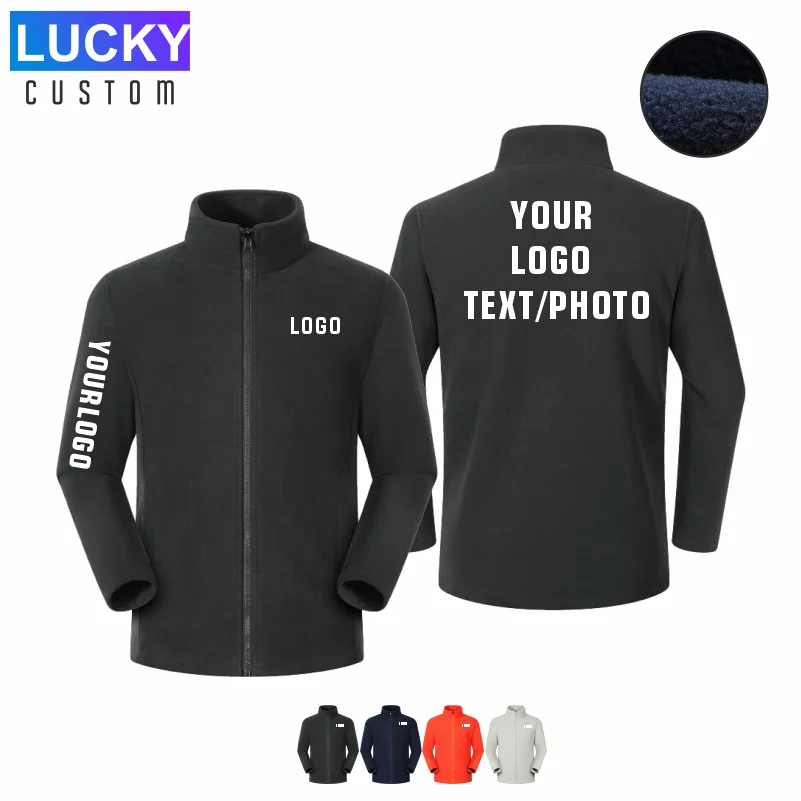 

Spring Winter Thickened Fleece With Mens Jacket Full-Zip Up Outdoor Windproof Hooded Warm Work Coat Custom Embroidery Print