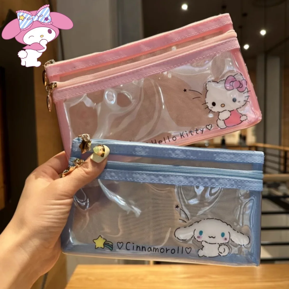 Japan sanrio cute hello kitty cartoon PVC cinnamoroll my melody passport coin purse zipper handdocument bag lipstick storage bag