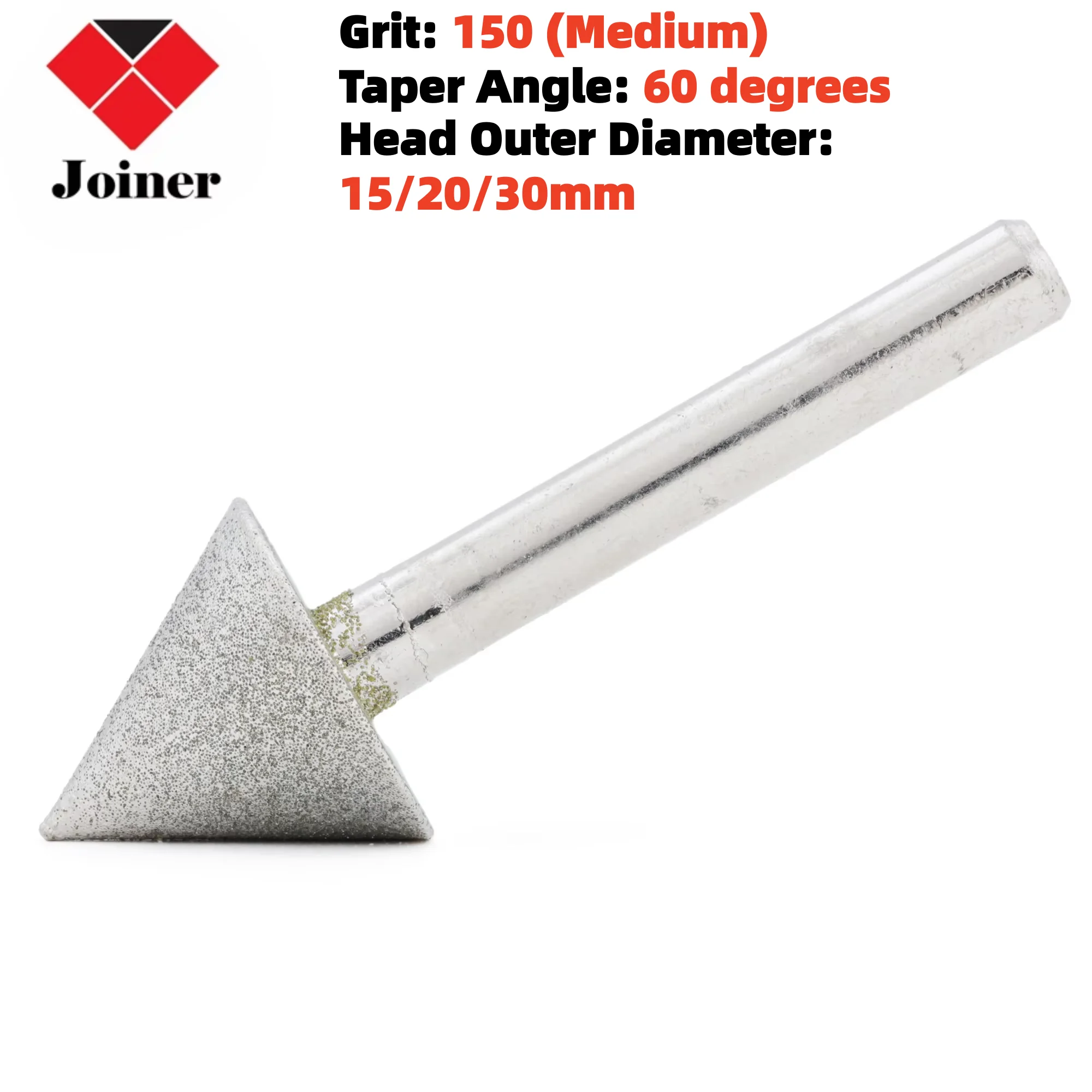 

15-30mm 60 Degrees 150 Grit Tapered Diamond Chamfer Grinding Head Burr Bits for Dremel Rotary Tool Glass Stone Polishing Carving