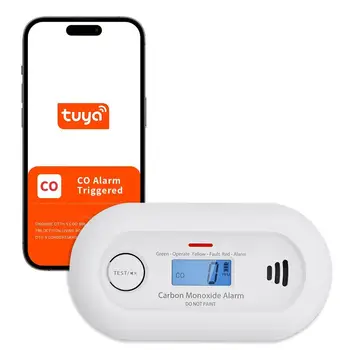 V-COME Wifi Slim Koolmonoxide-Alarm, Wifi Co Gasdetector Met Tuya-App-Bediening, 10-jarige Batterij, Ce En 50291, Vc 21W