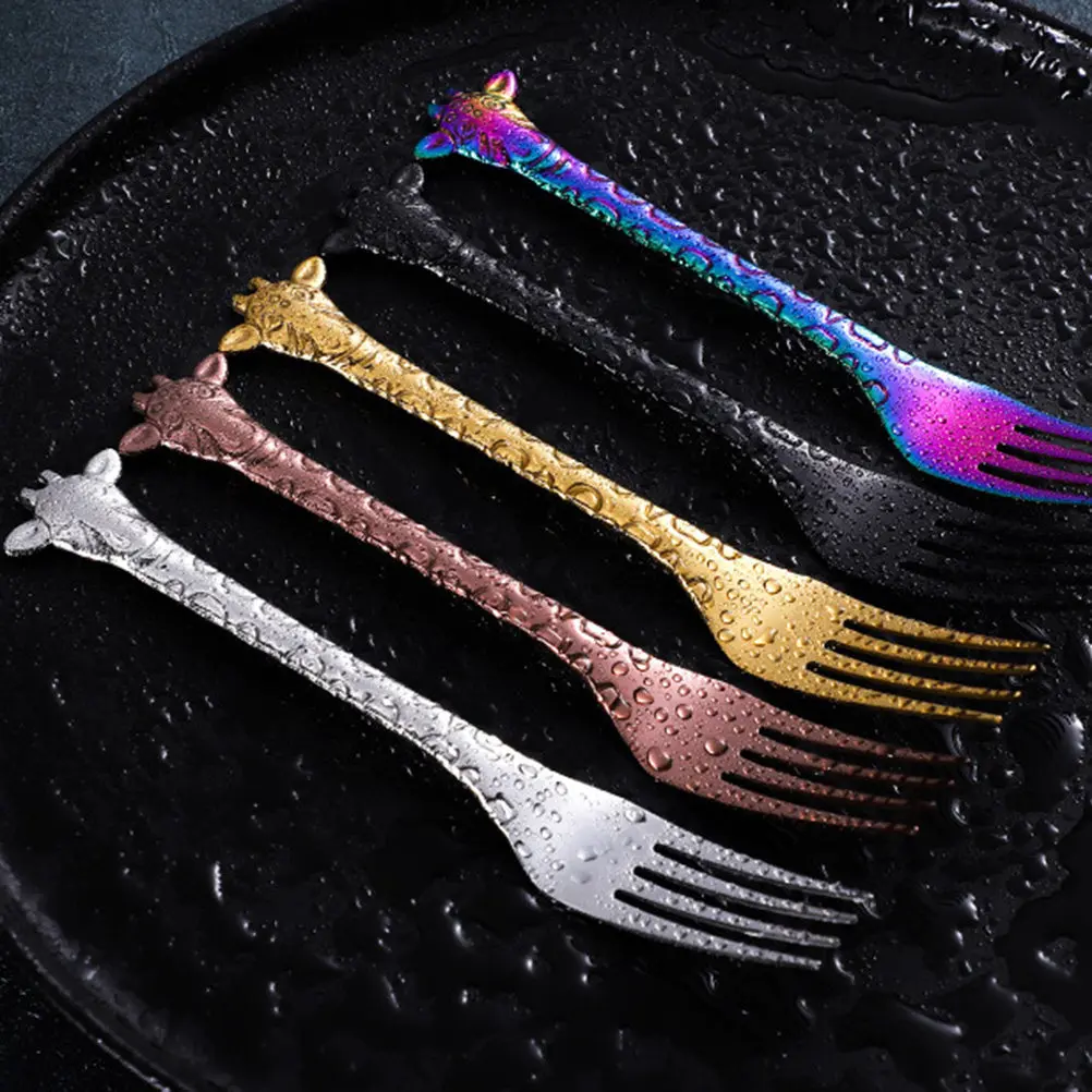2Pcs Stainless Steel Dessert Spoon and Fork Set Mirror Polished Cartoon Handle Non-Slip Tea Coffee Cappuccino Espresso Salad