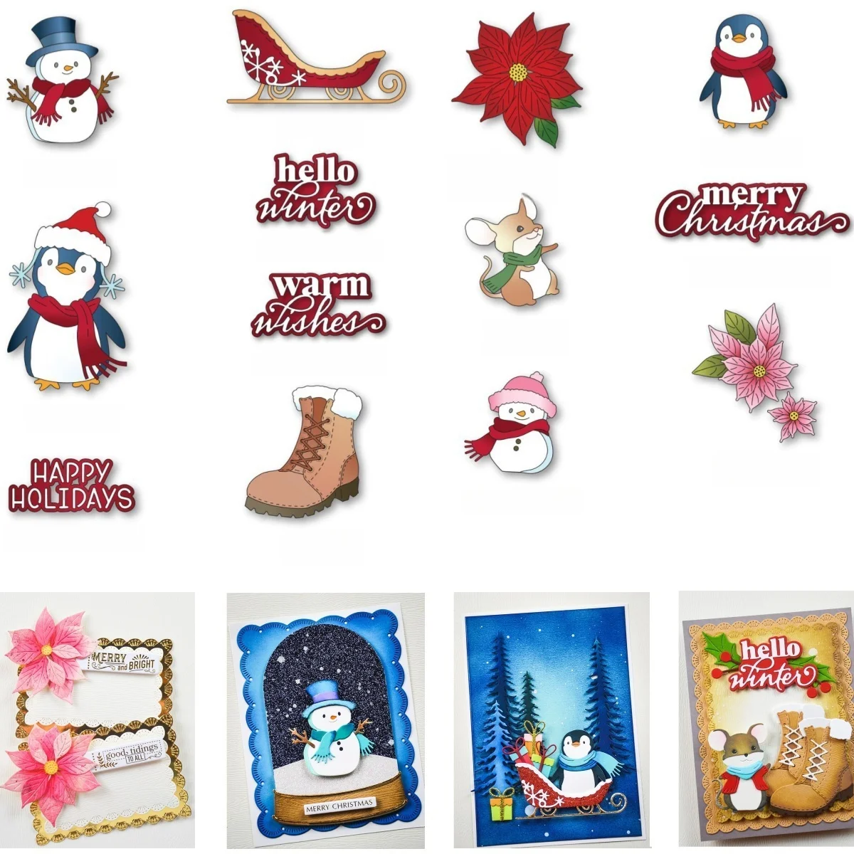 

2025 Joyful Season Snowman Penguin Metal Cutting Dies for DIY Making Card Scrapbook Paper Craft Supplies Decoration