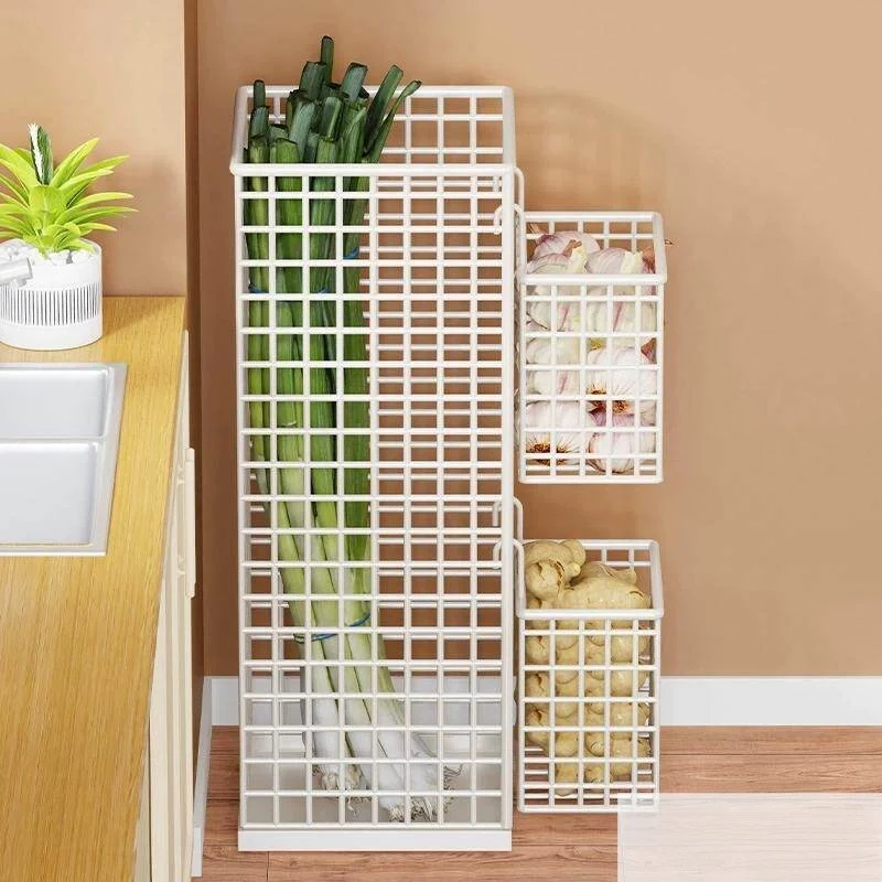 Modern Simplicity Kitchen Balcony Storage Rack for Vegetables Fruits Ginger Basket Drainage Shelf Home Display Stand