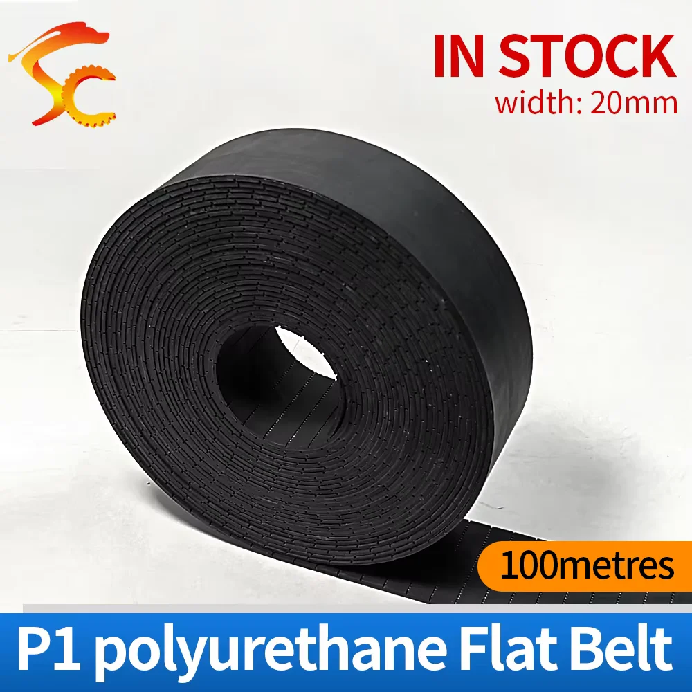 100 meter P1 20 mm platte riemdikte 1 mm breedte 20 mm zwart polyurethaan met stalen kern voor fitnessapparatuur