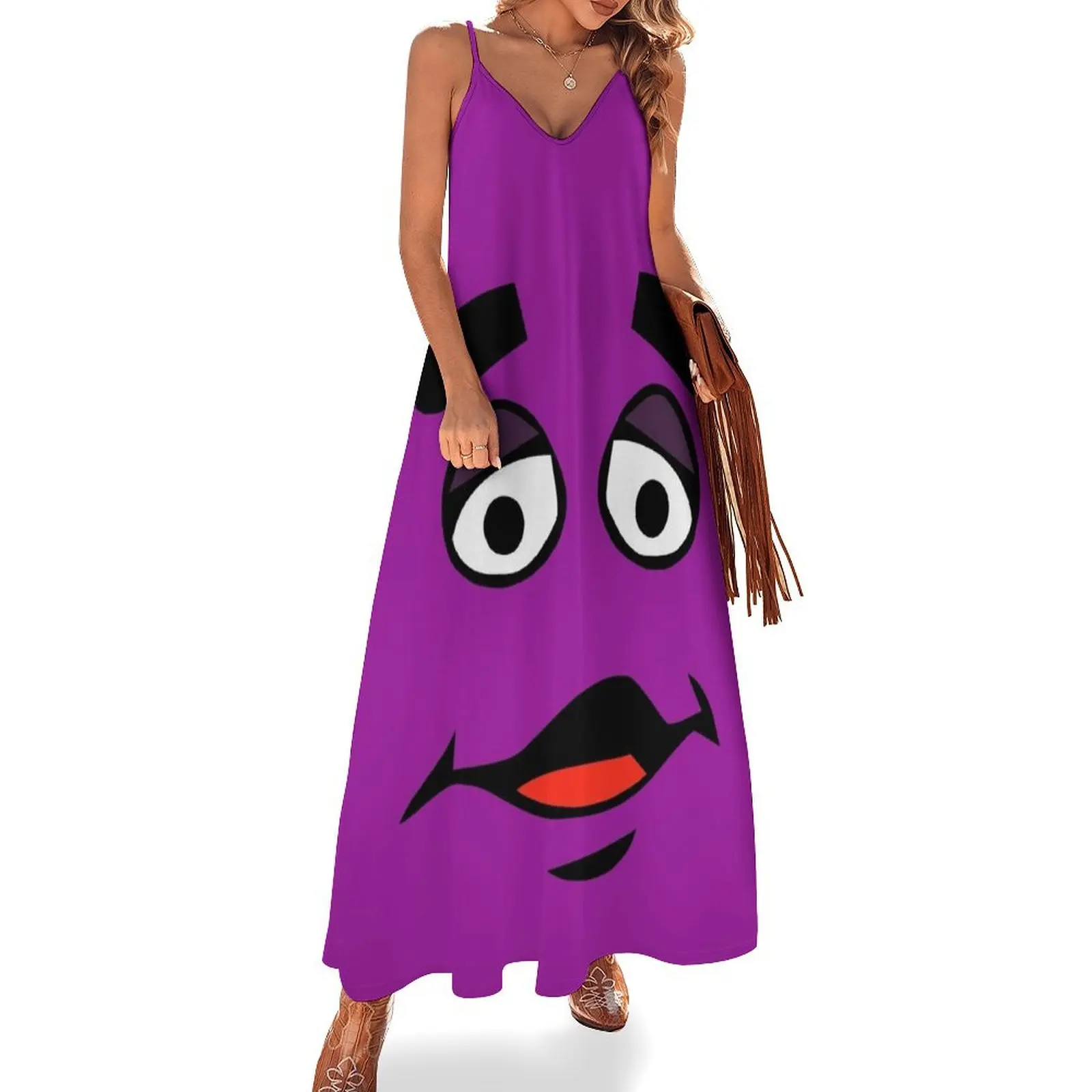 

Grimace Cartoon Design - Transparent Background Sleeveless Dress Bridesmaid dress woman