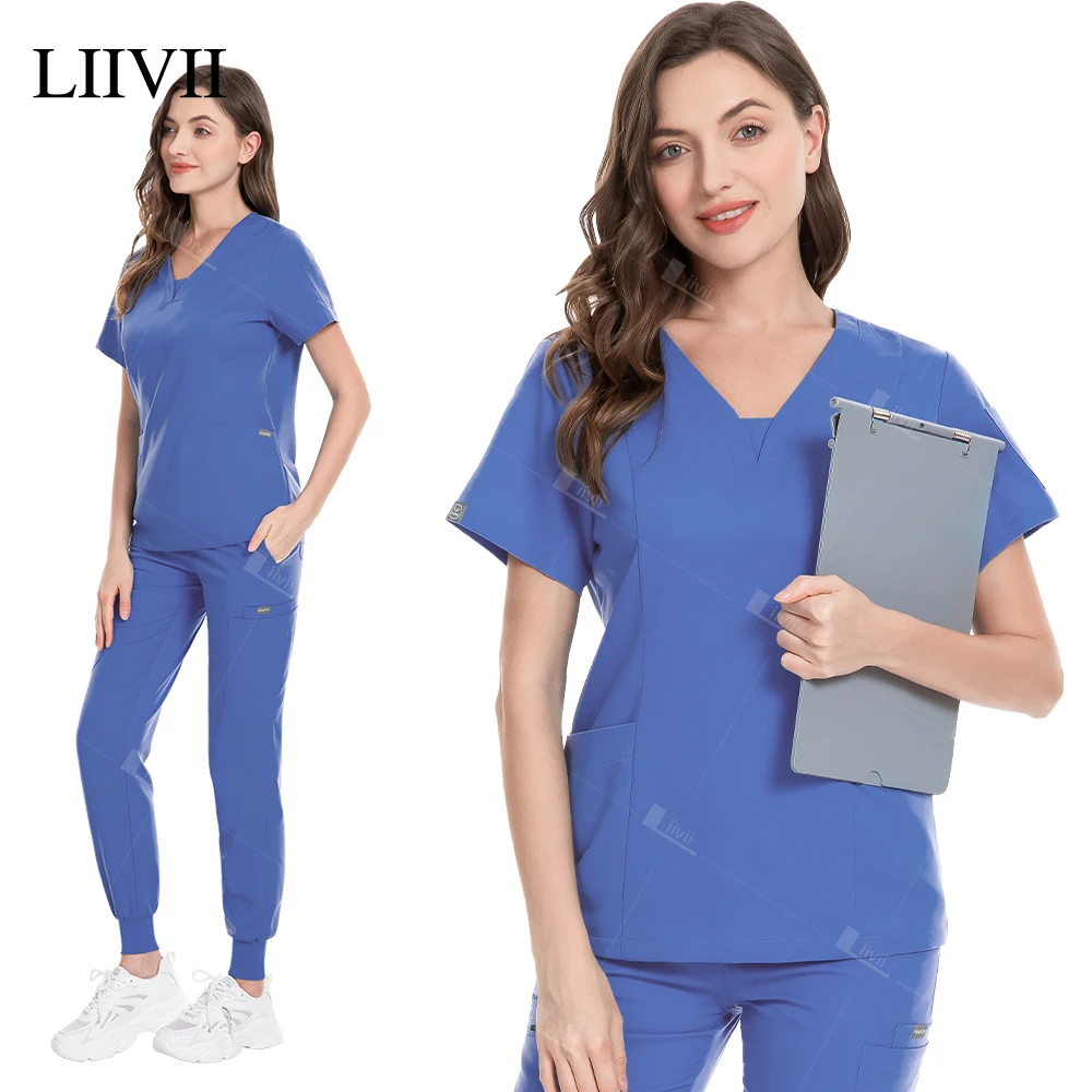 Medical Nurse Beauty Salon Workwear Clinical Scrubs Top Pocket Pants Doctor Nursing Tunic Suit Surgical Uniforms Woman Scrub Set