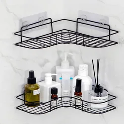 Wall Mounted Iron Storage Rack Bathroom Shelf No Drill Shelves Shampoo Holder Corner Shower Drain Basket Bathroom Accessories
