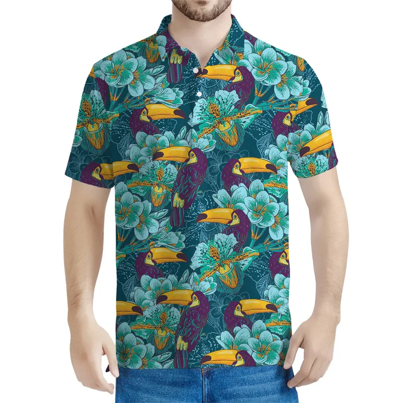 Cute Tropic Toucan 3d Printed Polo Shirt Men Kids Short Sleeves Animal Birds Pattern Polo Shirts Tops Summer Street T-Shirt