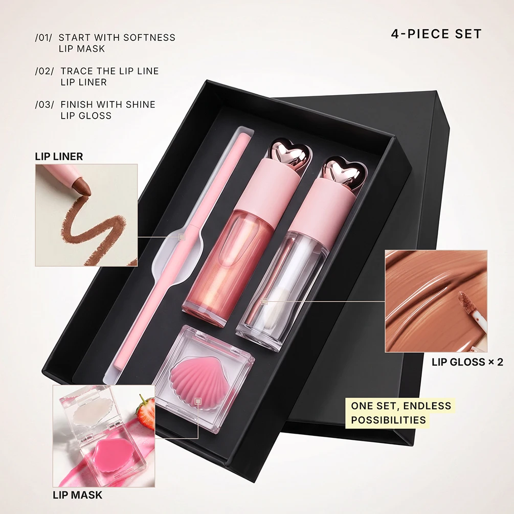 Private Label Liquid Lipstick Kit Custom Logo Matte Glossy Lipgloss Lipliner Lip Mask Set Moist Lips Care Makeup Wholesale Vegan