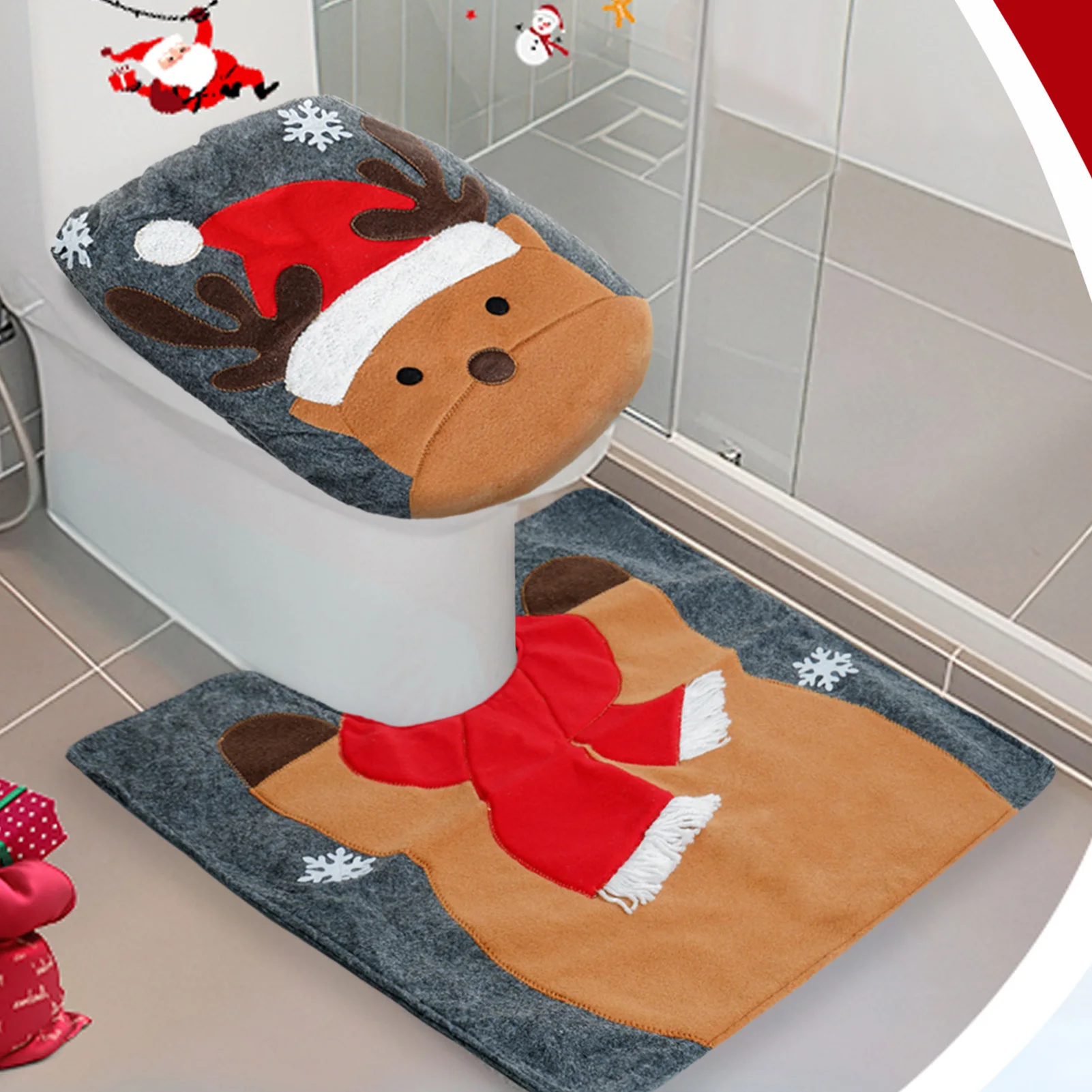 Christmas Toilet Cover Decorations Set Easy to Store and Reusable Holiday Atmosphere Accessory Suitable for Shopping Ma