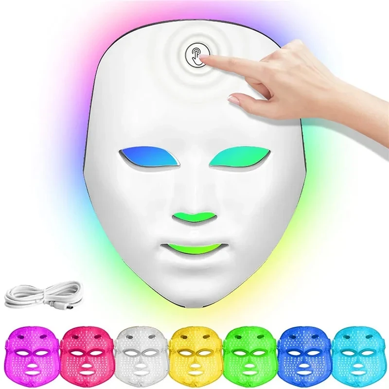 Oplaadbare Led Masque 7 Couleurs Fotontherapie Beauté Masque Rajeunissant Peau Anti-Acné Home Lifting Blanchiment Beauté