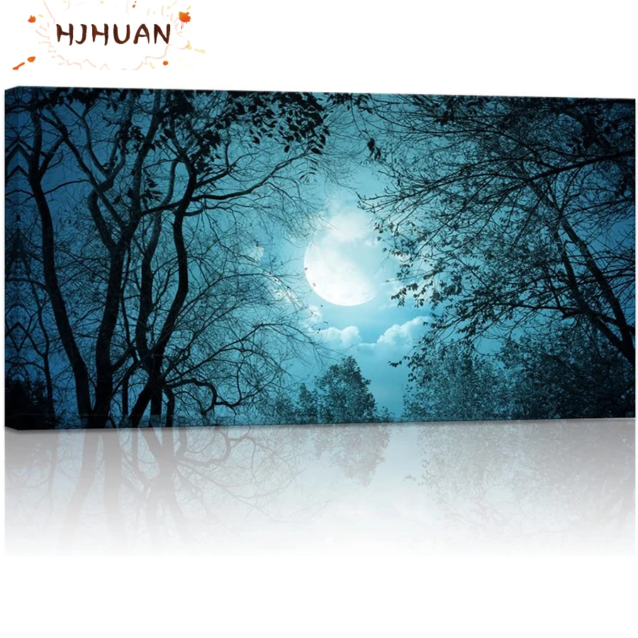 moon, woods night scene Diamant Painting 5D DIY Diamond Painting Full Square Drill Embroidery Cross Stitch Gift Home Decor Gift