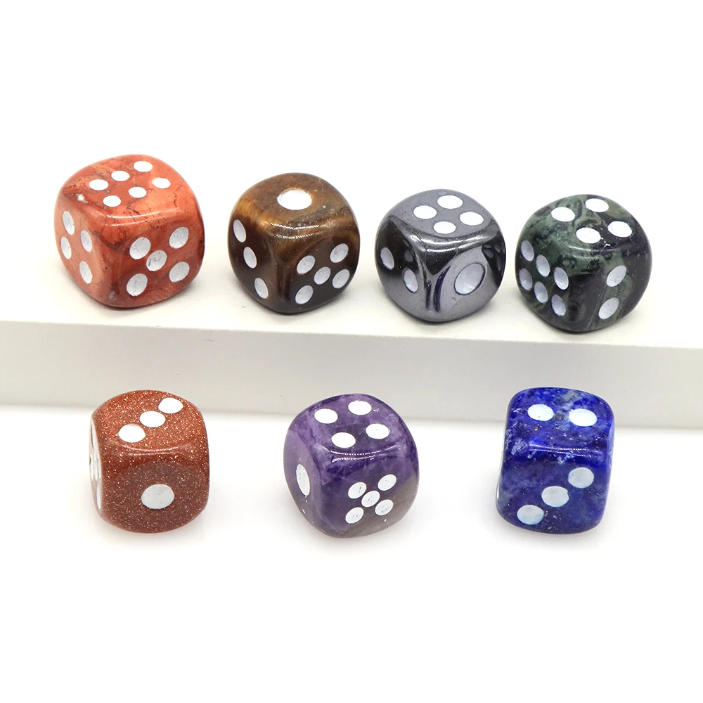 D6 Playing Games Dice Set, Natural Crystals Stones, Amethyst Rose Quartz Opaque for Bar Pub Club Party Board Entertainment 16mm