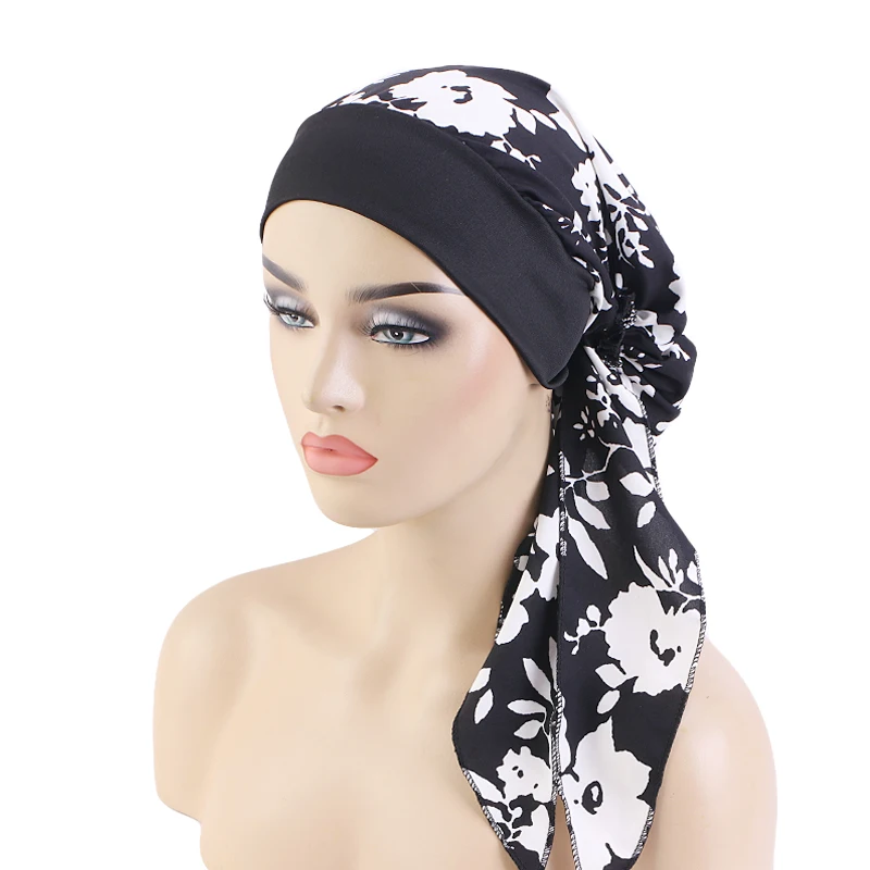 New Paisley Print Elastic Bonnet Turban Cap Casual Headscarf Pre-tied Elastic Hair Bonnet Lace Up Chemo Hat