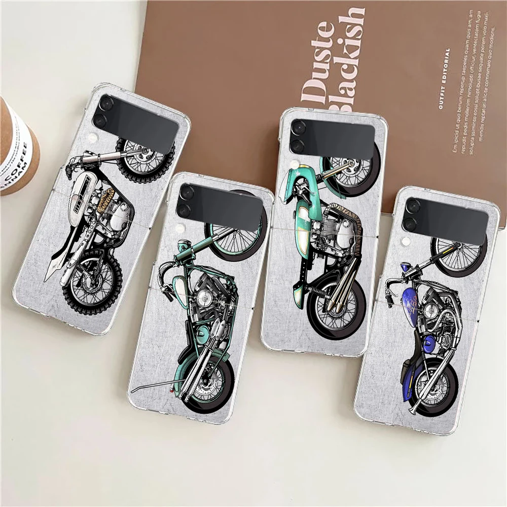 Moto Cross motorcycle sports Clear Phone Case For Samsung Galaxy Z Flip 3 4 5 Hard Folding PC Shell For Samsung Z Flip3 Cover