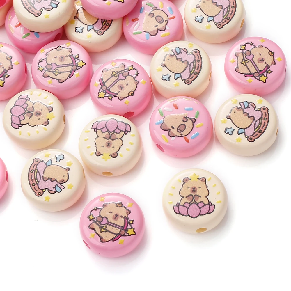 10Pcs/lot Cute Cartoon Acrylic Beads Round Loose Spacer Beads For Needlework DIY Jewelry Making Bracelet Necklace Accessories