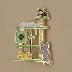 1 Piece Cute and Compact Animal Brooch, Metal Material with Cat and Cat Tree, Suitable for Men and Women's Outfit Coordination