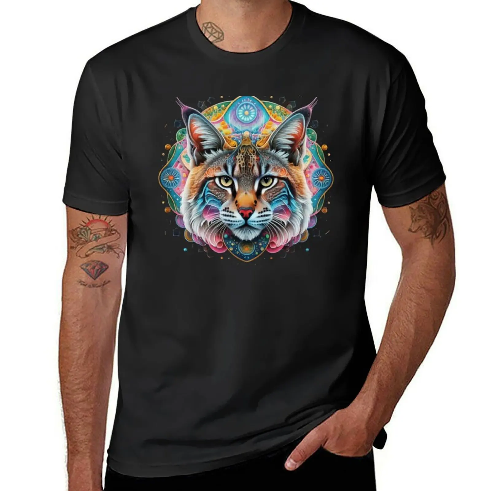 Camiseta de bobcat dulce y mística para hombre, ropa estética, nueva edición de anime, secado rápido, camisetas altas