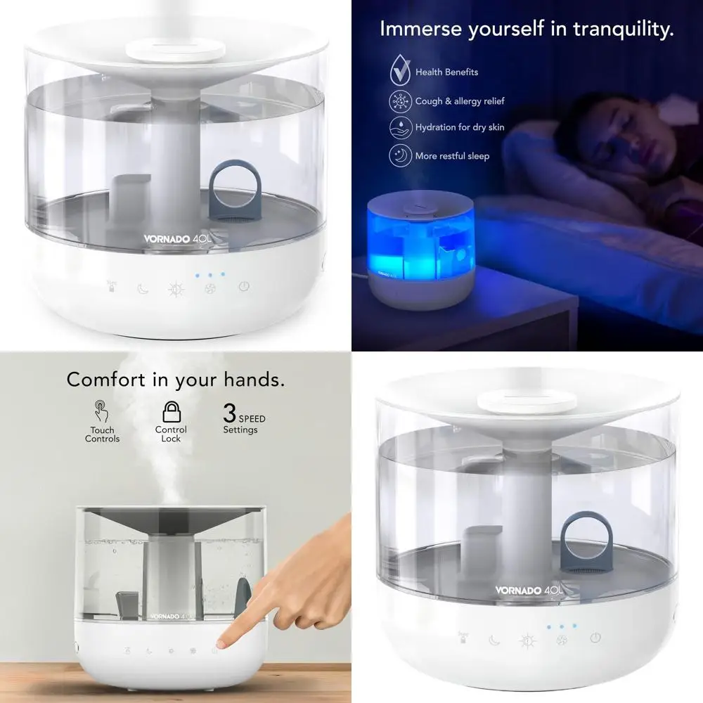 

Ультразвуковой увлажнитель воздуха для всего помещения с ароматерапией, баком на 1 галлон с верхней заливкой, 3 режимами распыления, атмосферной подсветкой, бесшумной работой, функцией ароматизации