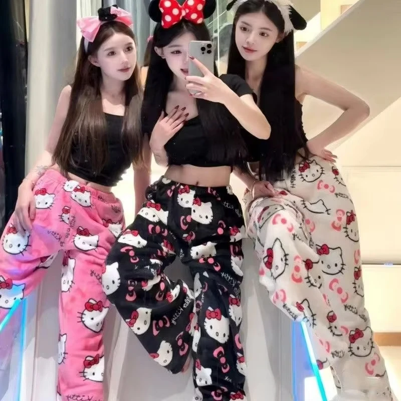 サンリオ ハローキティ レディース かわいい スリーピーパンツ Y2K 漫画 アニメ カップル ホーム デイリー レジャー 暖かい スリーピーパンツ パジャマ