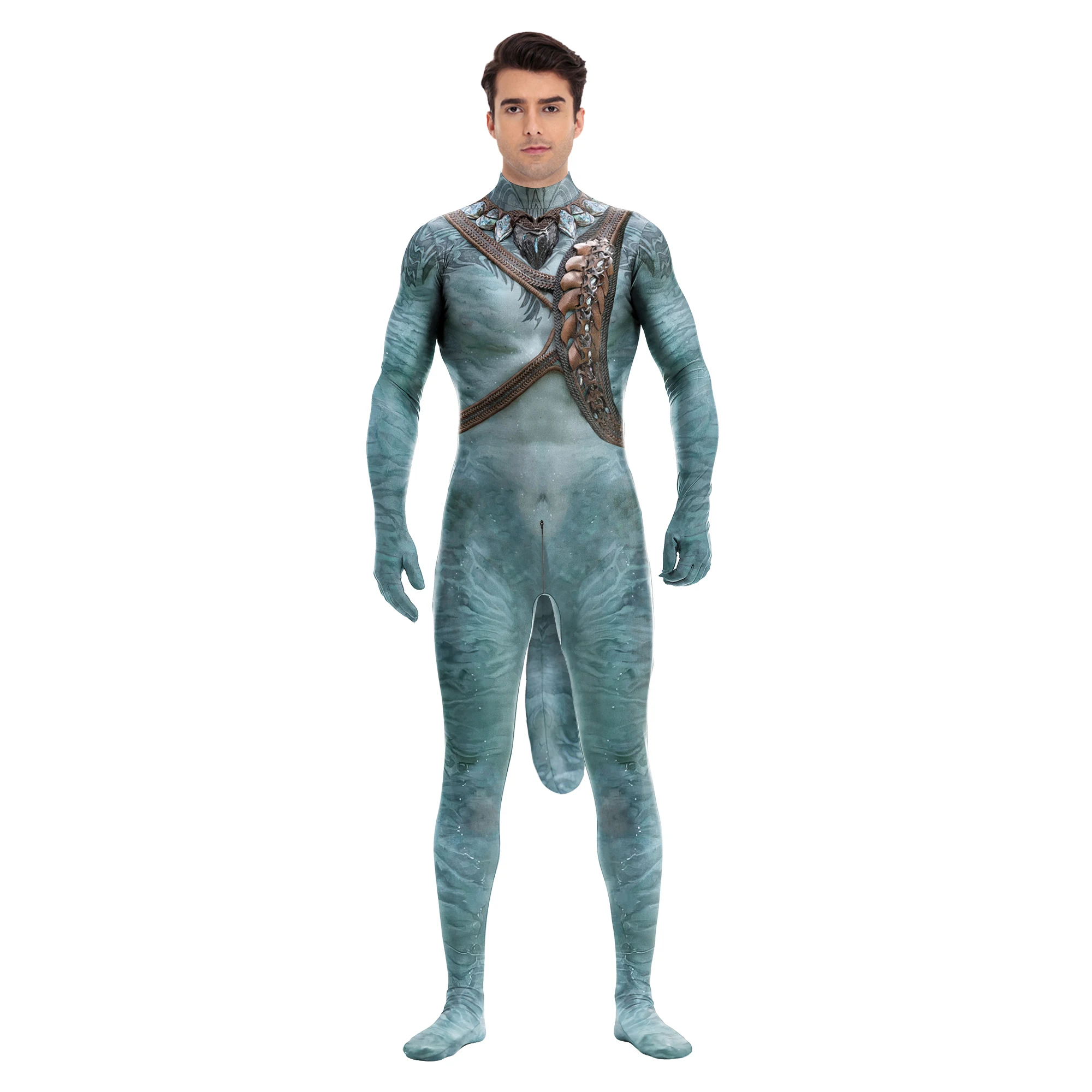 

Avatar 2025 Costume for Men Zentai Bodysuit Halloween Carnival Party Movies Alien Avatar Full Cover Jumpsuit with Big Tail