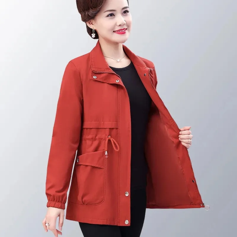 

Trench Coat For Women 2023 New Spring Autumn Coats Middle-aged Mothers Clothing Medium Length Female Windbreakers Outerwear 5XL