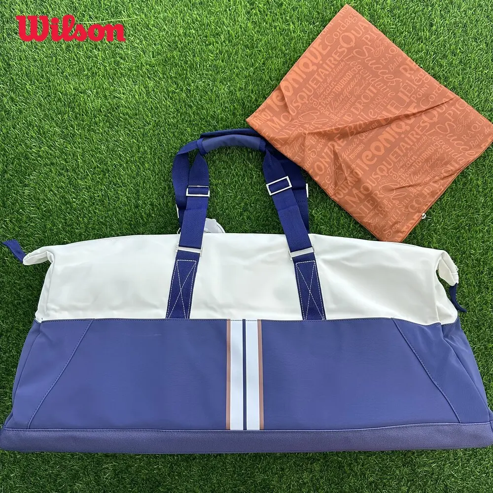 Wilson 2023 Navy 4-6pcs Tennis Racket Bag Super Tour Nylon Large Tennis Bag for 6 Racquets With Two Compartment