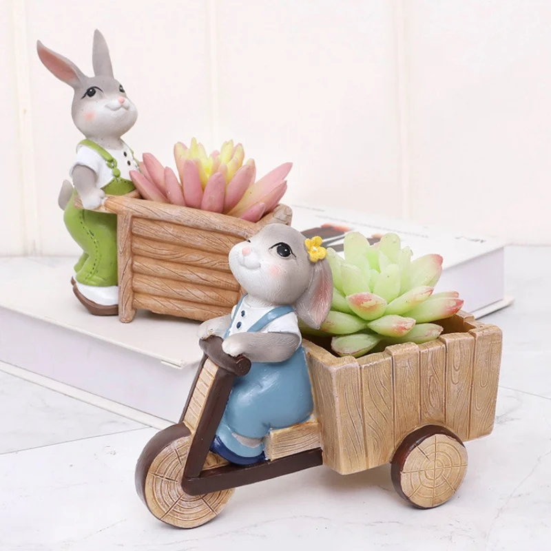 Rabbit Shape Flowerpot With Drainer Flower Pot Container Succulent Flower Planter Garden Bonsai Pot Decoration Tabletop Ornament