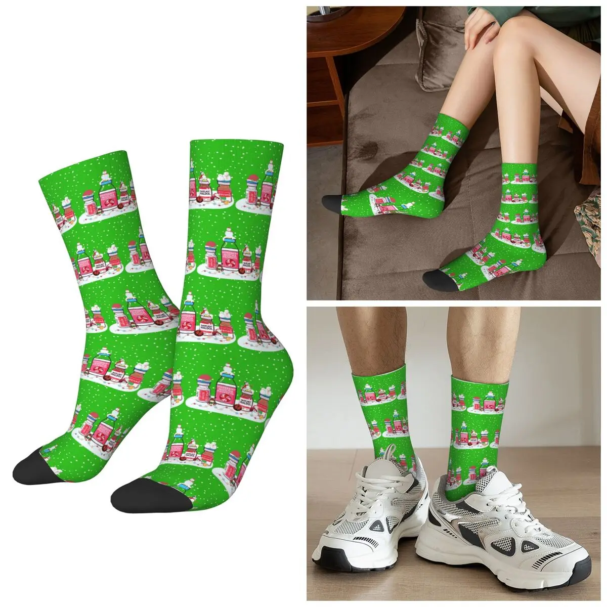 All Seasons Peppermint Mocha Propofol Christmas Nurse Socks Harajuku Sport Middle Tube Socks Fashion Stockings for Men Women