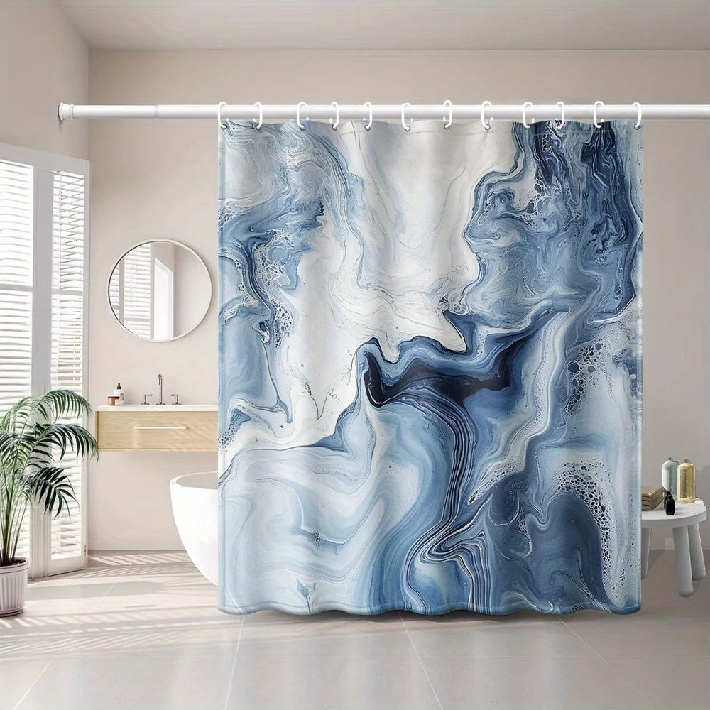 Blue Marble Shower Curtain, Abstract Fluid Art Print Waterproof Bathroom Decor, Modern Luxury Home Bath Screen