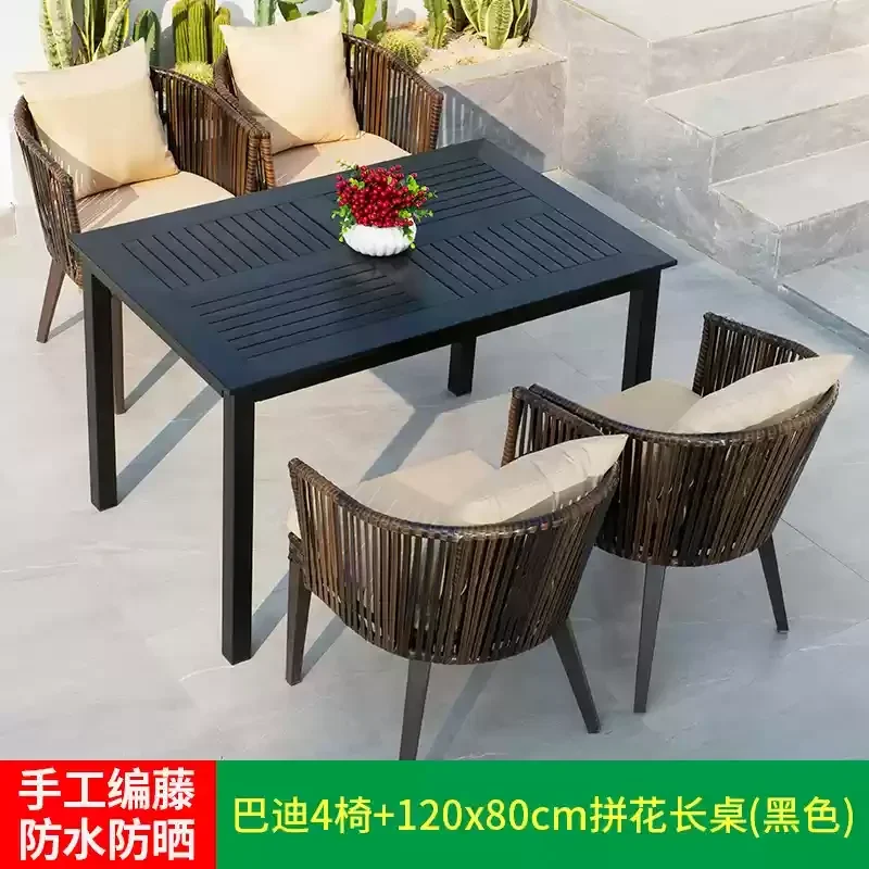 

Outdoor table and chair leisure villa courtyard garden open-air platform rattan chair anti-corrosion wood plastic wood combinati