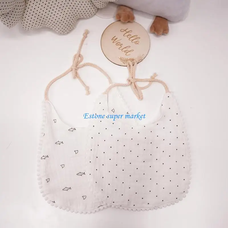 

090B 2 Pcs Infants Muslin Feeding Drool Bib Set Baby Receiving Blanket Saliva Towel