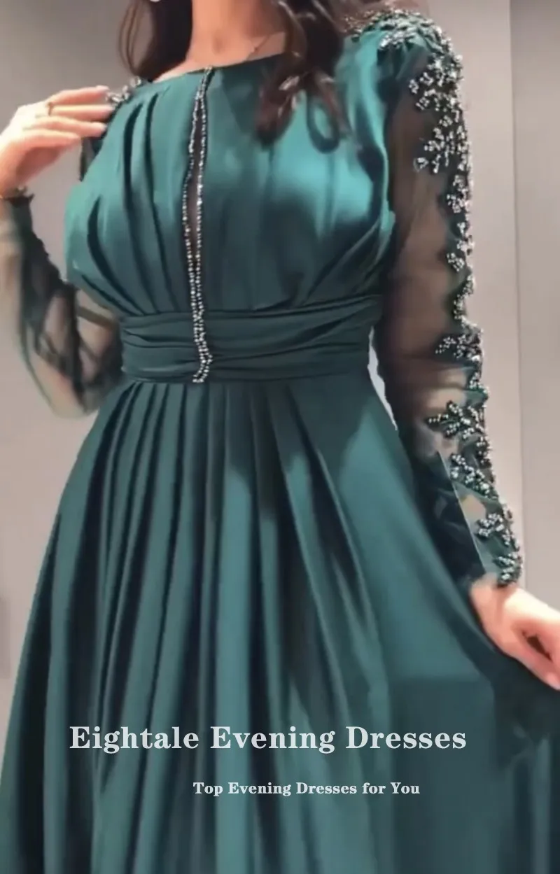 EPackage Aale-Robe de Soirée de Forme Sirène en Satin pour Femme, Tenue de Bal Arabe à Col Rond et Manches sulf, Style Dubaï