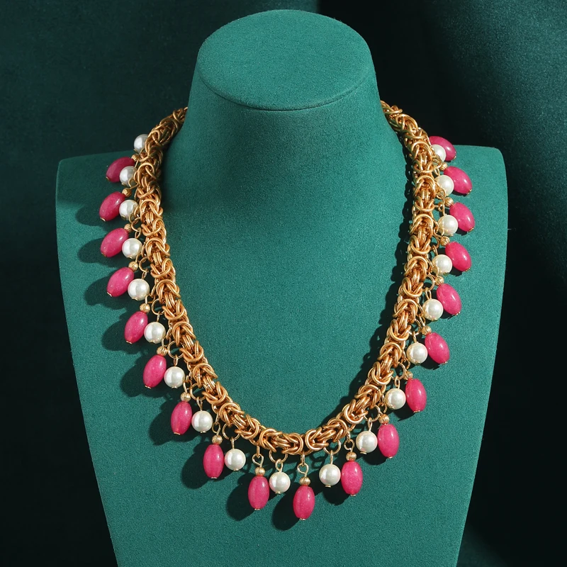 

Vintage Pink Necklace Choker Crystal Palace Tassel Accessories Bridal Pearl Charm Luxury Designer Jewelry Gold Color Chain 2025