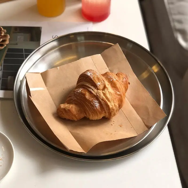 Stainless Steel Plate Multi-use Korean Style Round Tray for Snack Bread Bone Home BBQ Outdoor Picnic Daily Use