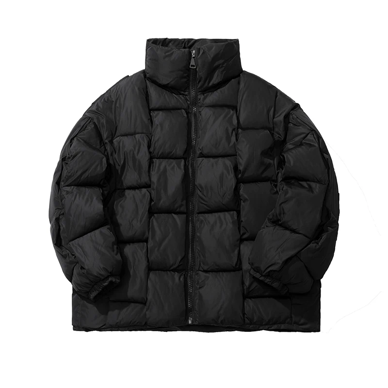 고급 스트리트 스타일 두꺼운 파카 남성용 겨울 따뜻한 스탠딩 칼라 패딩 스트리트웨어 캐주얼 재킷 코트