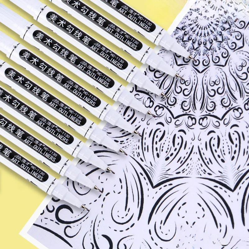 Art Double-headed Line Pens 10 Boxes of Red Black and Blue 0.5-1MM Quick-drying Oily Markers Writing and Painting Supplies