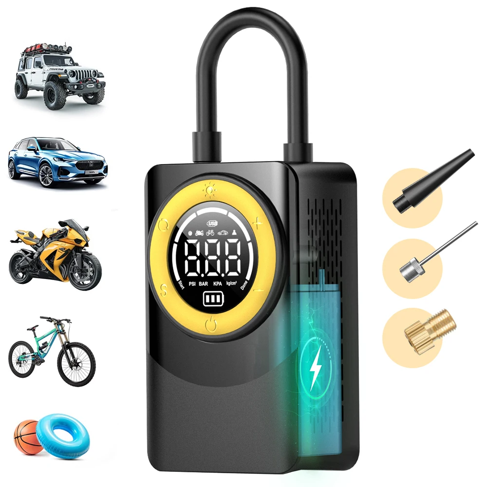 Carsun Portable Wireless Car Tire Pressure Monitor (150PSI): Light, Air Compressor, Intelligent Start/Stop, Multi-Mode