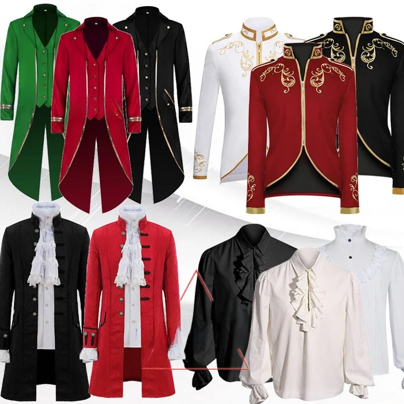 

European Renaissance Men's Costume Medieval Prince Performance Outfit Halloween Punk Gothic Coat for Stage And Festival