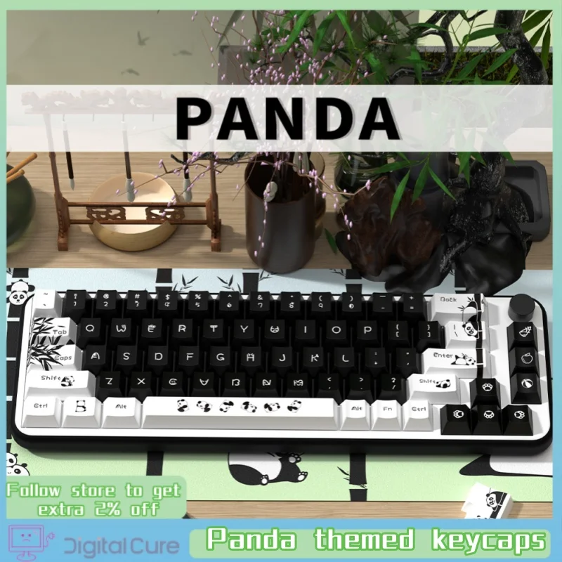 

Panda Themed Keycaps Black White Color Original Factory Pbt Compatible Akko Lofei 68/75/100 Mechanical Keyboard Key cap