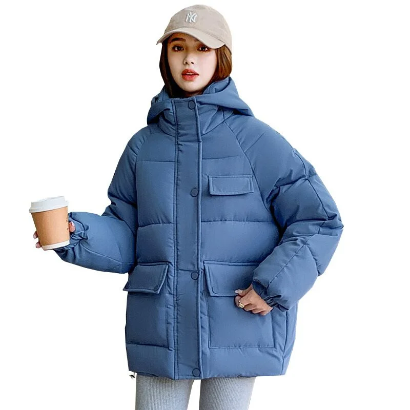 

2024 Woman Overco Fashion Loose Minimalist BF Style Hooded Parka Women's Winter Jacket Down Cotton Padded Warm Short Coat