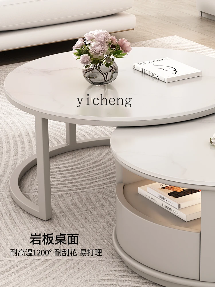

TQH Minimalist Solid Wood Tea Table Size Combination Modern Minimalist round Tea Table Living Room Stone Plate Tea Table
