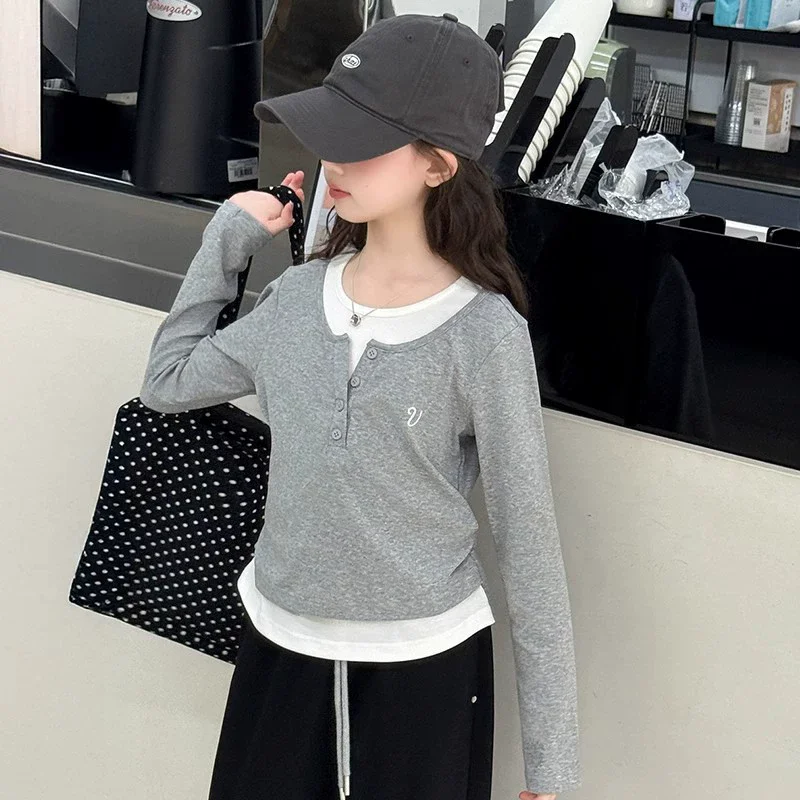 Boys Girls Casual Tops Spring Fashion Kids Long Sleeve T-Shirt Autumn Teen Slim Fit Base Layer Pullover Childrens Clothing