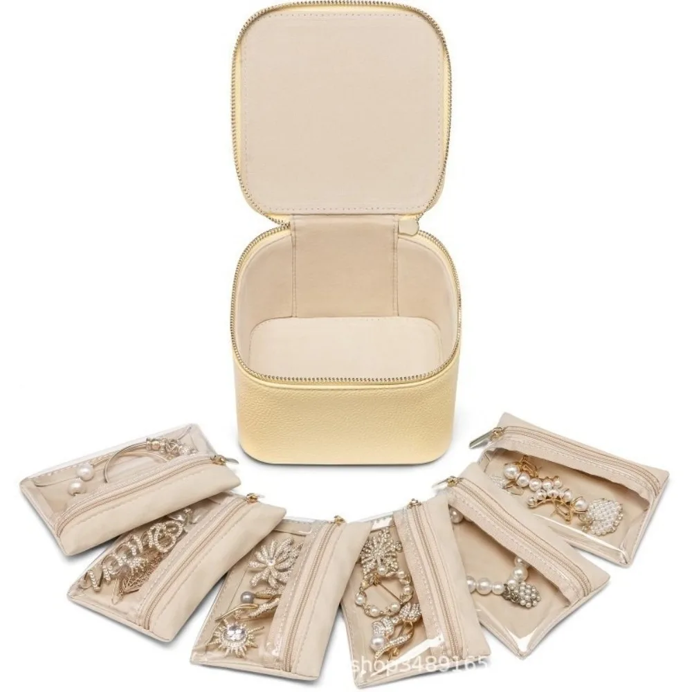 

New Portable Travel Jewelry Box PU Leather with 6/12pcs Small Pouches Earring Storage Case Large Capacity Jewelry Storage Box