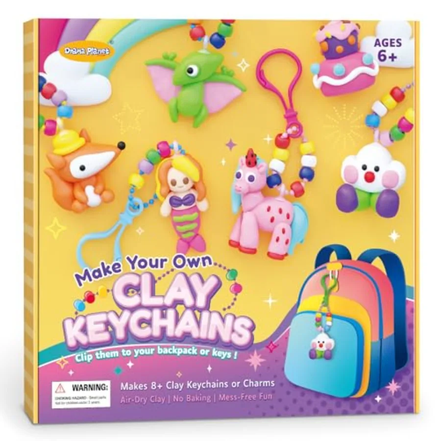

Make Your Own Clay Keychains Air Dry Clay Craft Kit for Ages 6 and Up Create 8+ Charms and Bag Drations Great Gift for Girls an